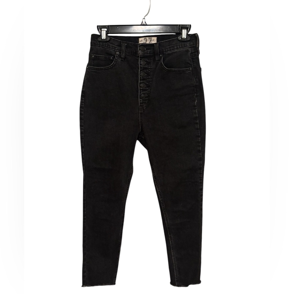 Free People Womens Curvy Ankle Stretch Denim High rise Skinny Button Fly Jean